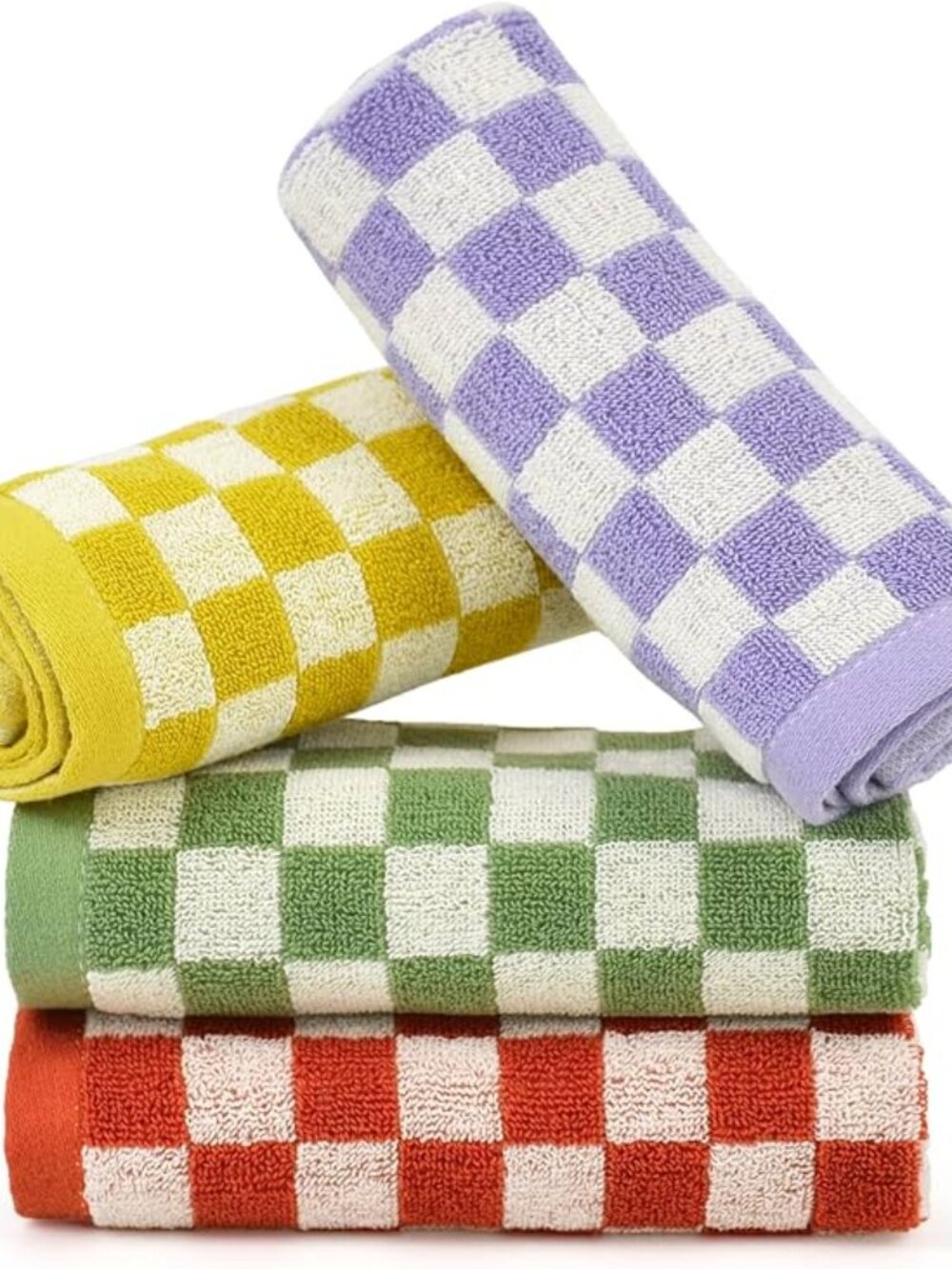 Wash Cloths Checkered 4 Pack 4 Colors - Cotton Washcloths for Face